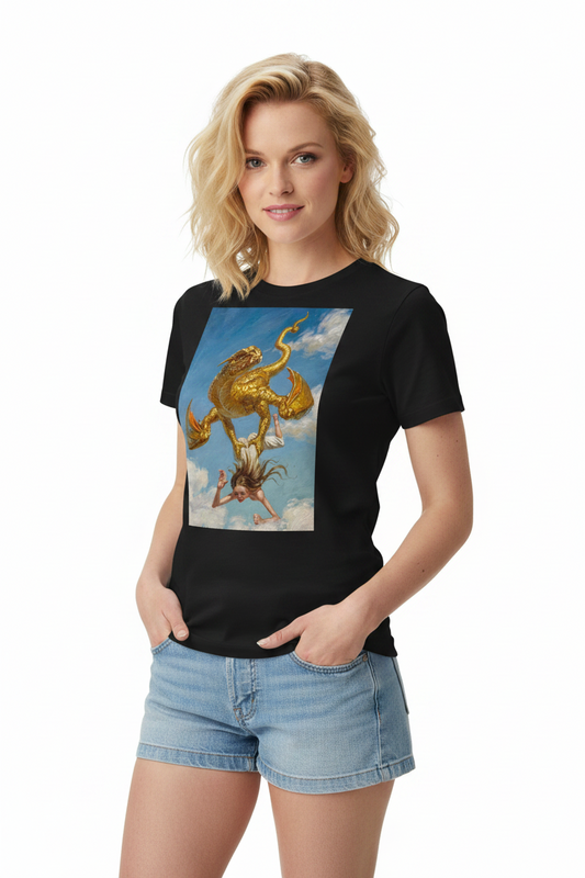 Golden Dragon Flight Damen T-Shirt locker geschnitten Beschreibung: